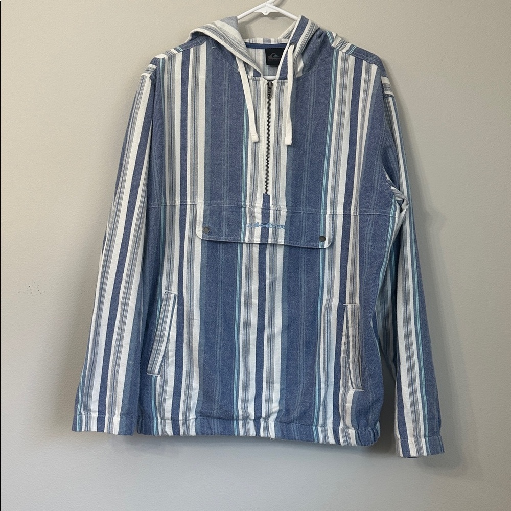 Quicksilver Blue White Stripe Neo Quarter Zip Hooded jacket
